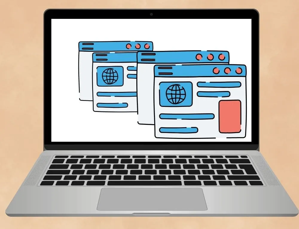 لاب توب يعرض صفحات متعددة لاب توب يعرض صفحات متعددة