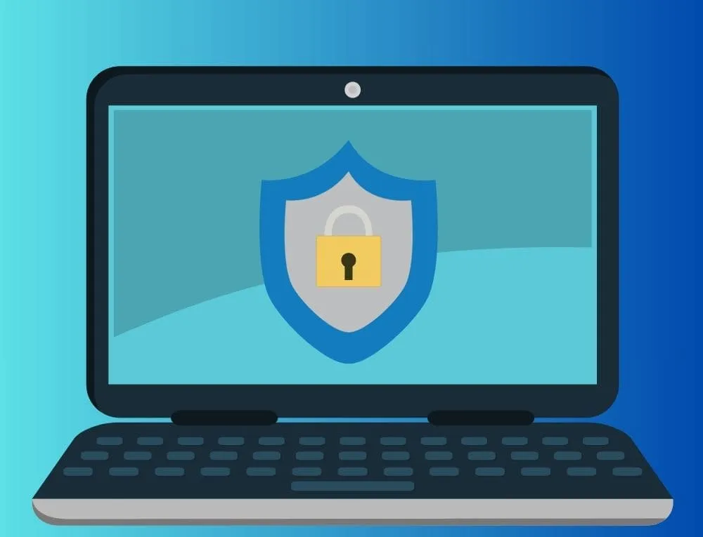 شاشة لاب توب تعرض رمز الحماية والأمان