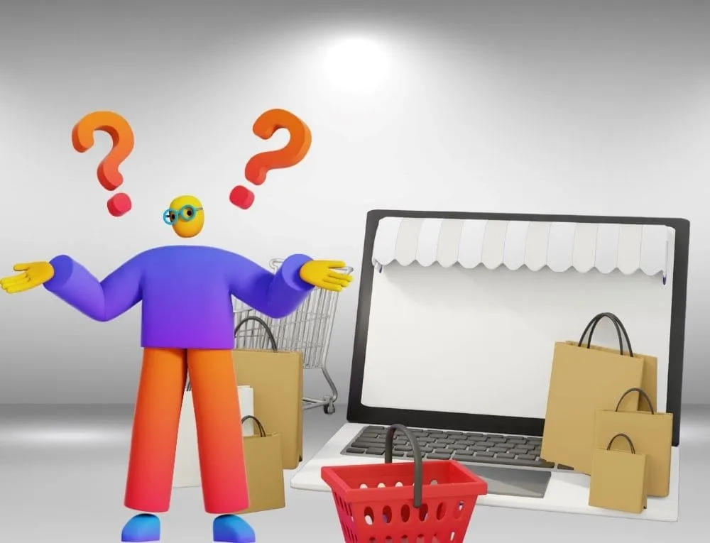 مجسم لشخص يتساءل بجانب متجر الكتروني