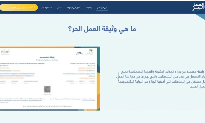 إصدار وثيقة العمل الحر الأسر المنتجة