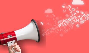 تسويق - اعلان- مايكروفون احمر-ابيض -يذيع