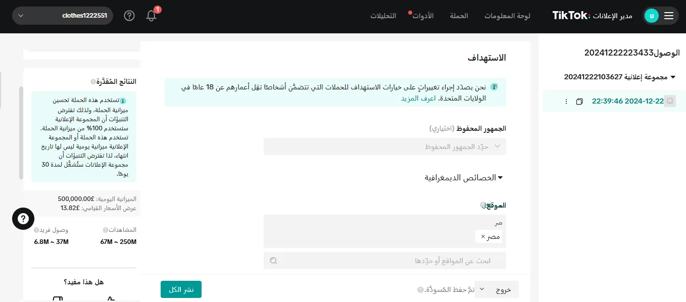 تحديد معلومات الجمهور المستهدف