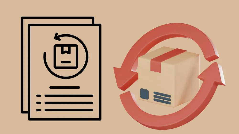 صندوق وأوراق تشير إلى شروط استبدال المنتجات